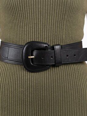 Vintage 80s The Limited Black Leather Belt Made in Italy Sz S Wide 27-33”